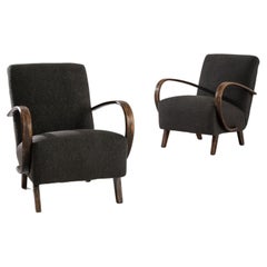 1950s Pair of J. Halabala Charcoal Bouclé Armchairs