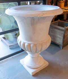 1950s Pair of Large Antique Planters in Carved White Marble