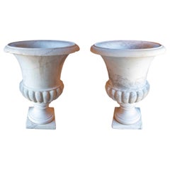 1950s Pair of Large Antique Planters in Carved White Marble 1950s Pair of Large Antique Planters in Carved White Marble