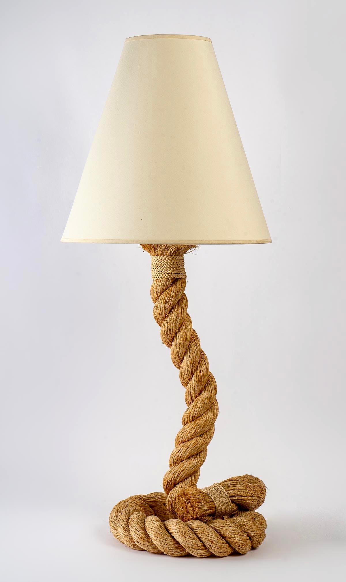 French 1950s Pair of Large Audoux and Minet Rope Lamps