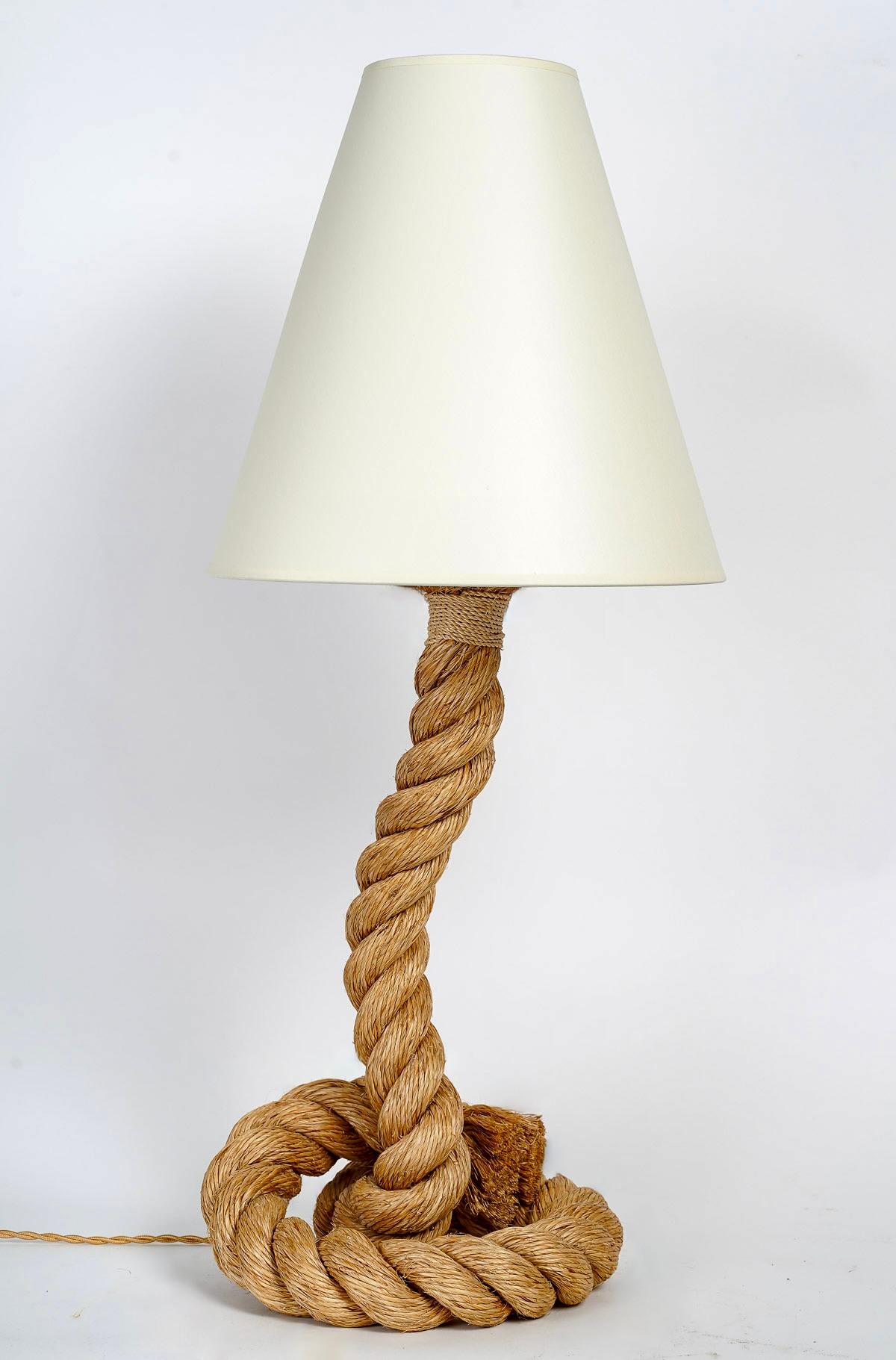French 1950s Pair of Large Audoux and Minet Rope Lamps