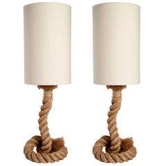 1950s Pair of Large Audoux and Minet Rope Lamps