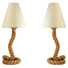 1950s Pair of Large Audoux and Minet Rope Lamps