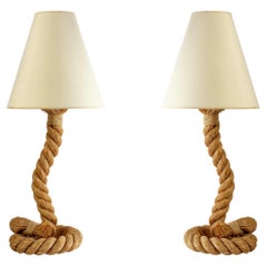 1950s Pair of Large Audoux and Minet Rope Lamps