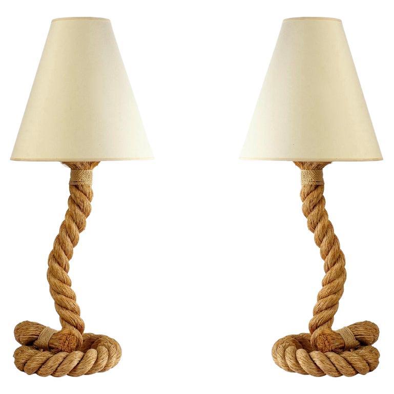 1950s Pair of Large Audoux and Minet Rope Lamps