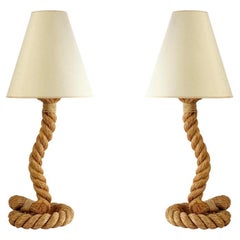 1950s Pair of Large Audoux and Minet Rope Lamps