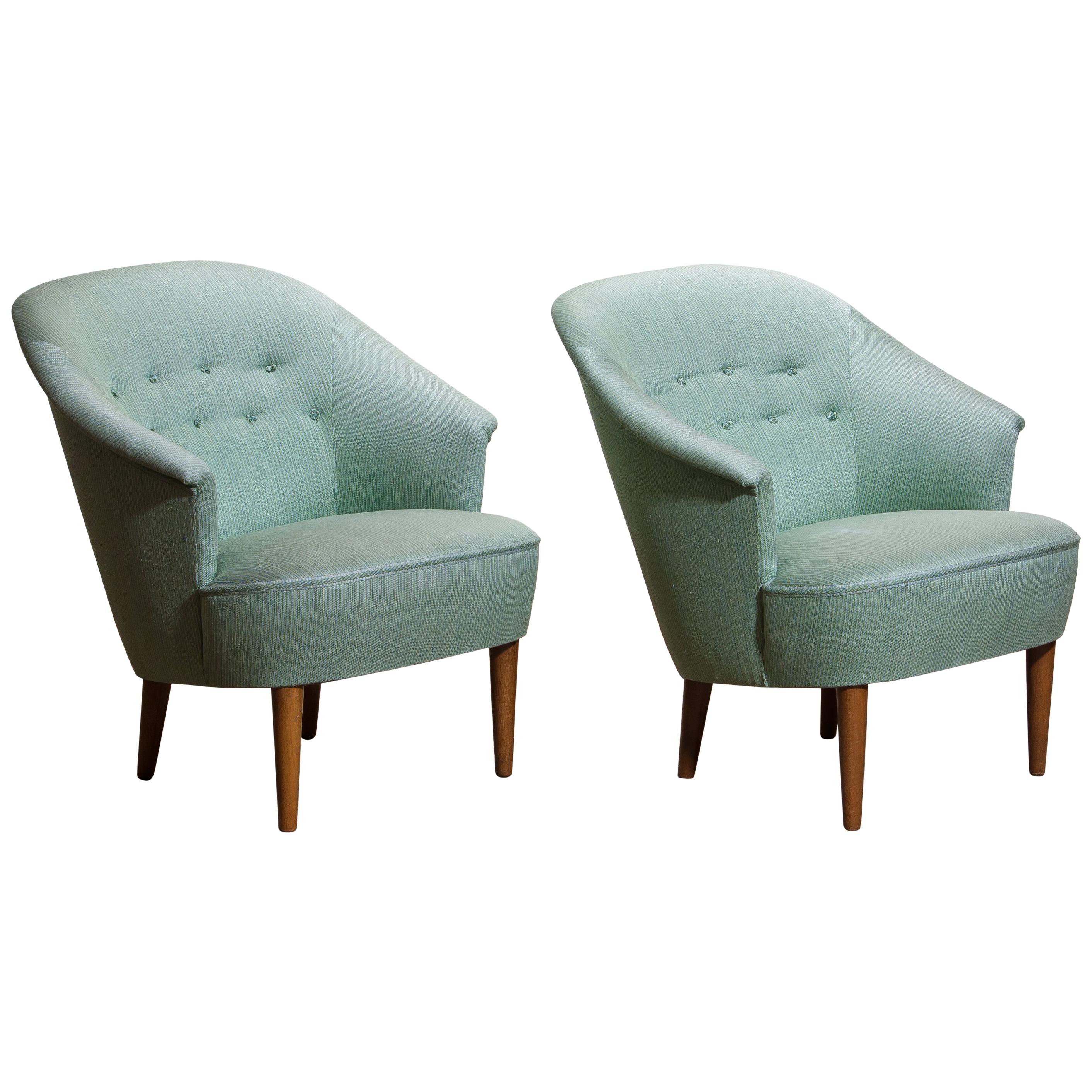 1950s Pair of "Lillasyster" Lounge or Easy Chairs by Carl Malmsten, Sweden