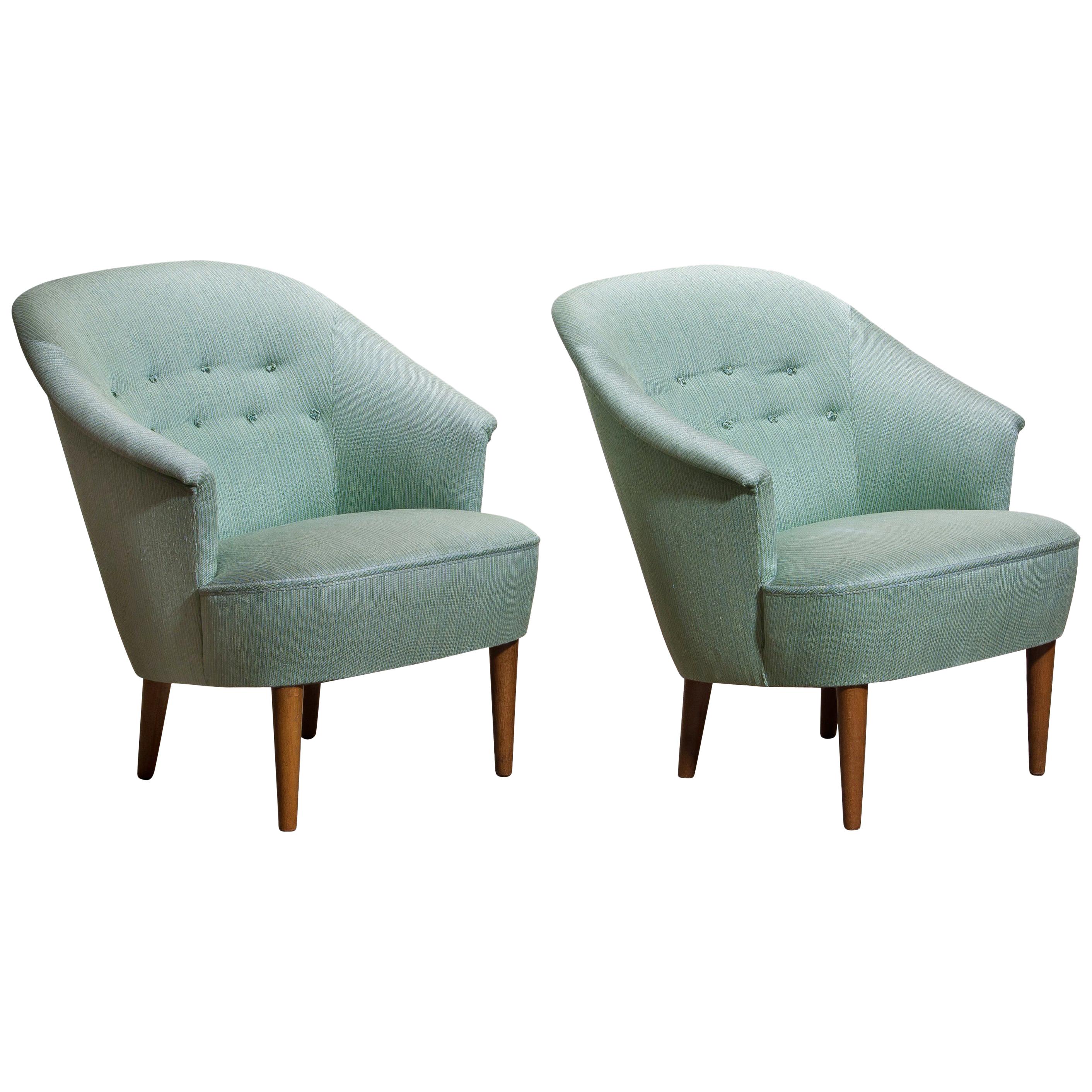 1950s Pair of "Lillasyster" Lounge or Easy Chairs by Carl Malmsten, Sweden