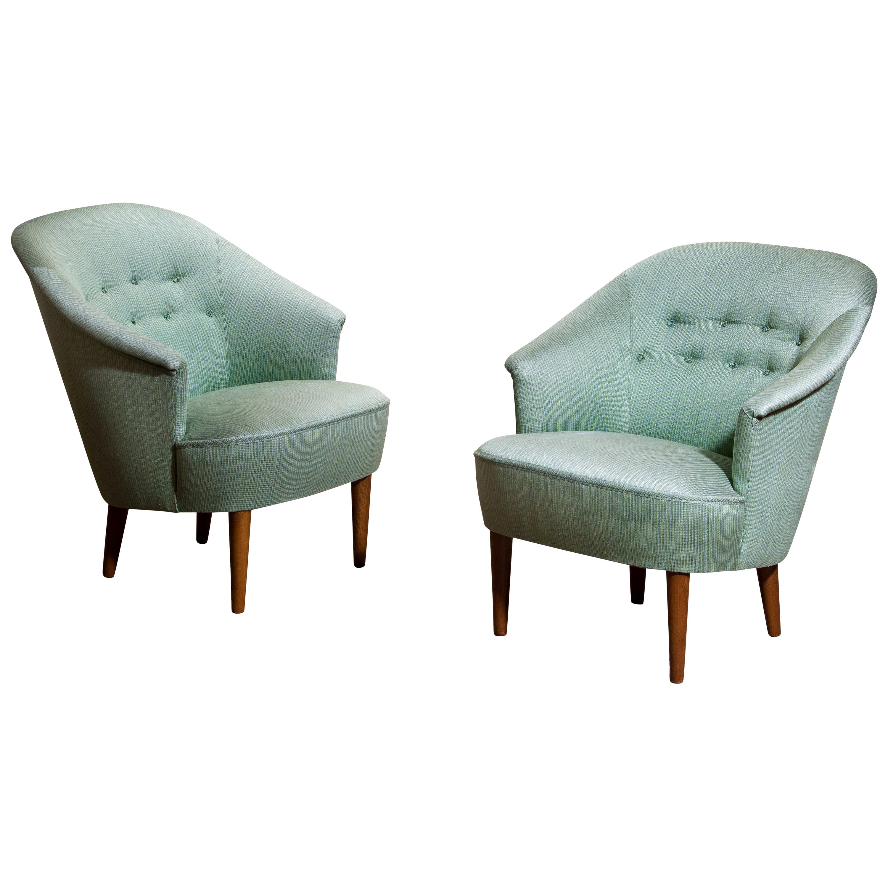 1950s Pair of "Lillasyster" Lounge or Easy Chairs by Carl Malmsten, Sweden