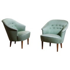 1950s Pair of "Lillasyster" Lounge or Easy Chairs by Carl Malmsten, Sweden