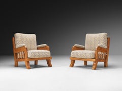 1950s Pair of Lounge Chairs in Carved Solid Oak