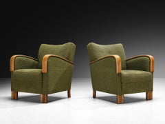 1950s Pair of Lounge Chairs in Wood and Green Fabric