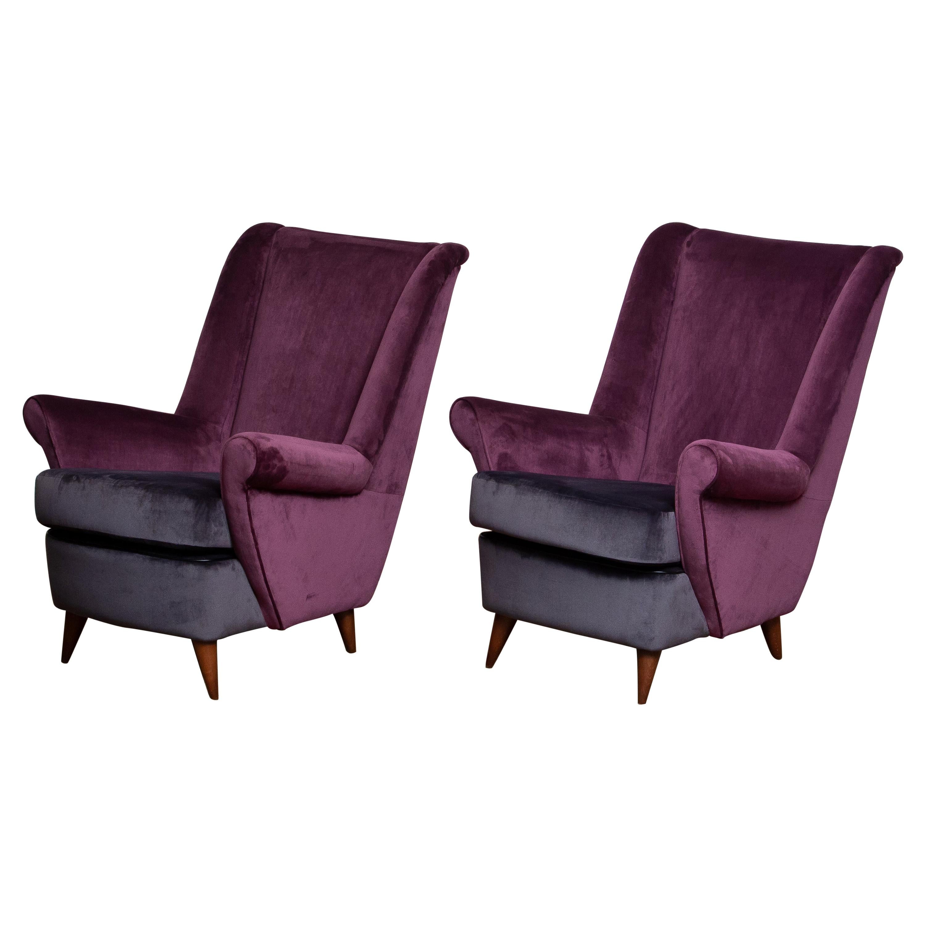 Mid-Century Modern 1950s Pair of Lounge / Easy Chairs Designed Gio Ponti Made by ISA Bergamo, Italy
