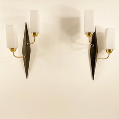 1950s Pair of Maison Arlus Wall Light with Opaline Glass Shade