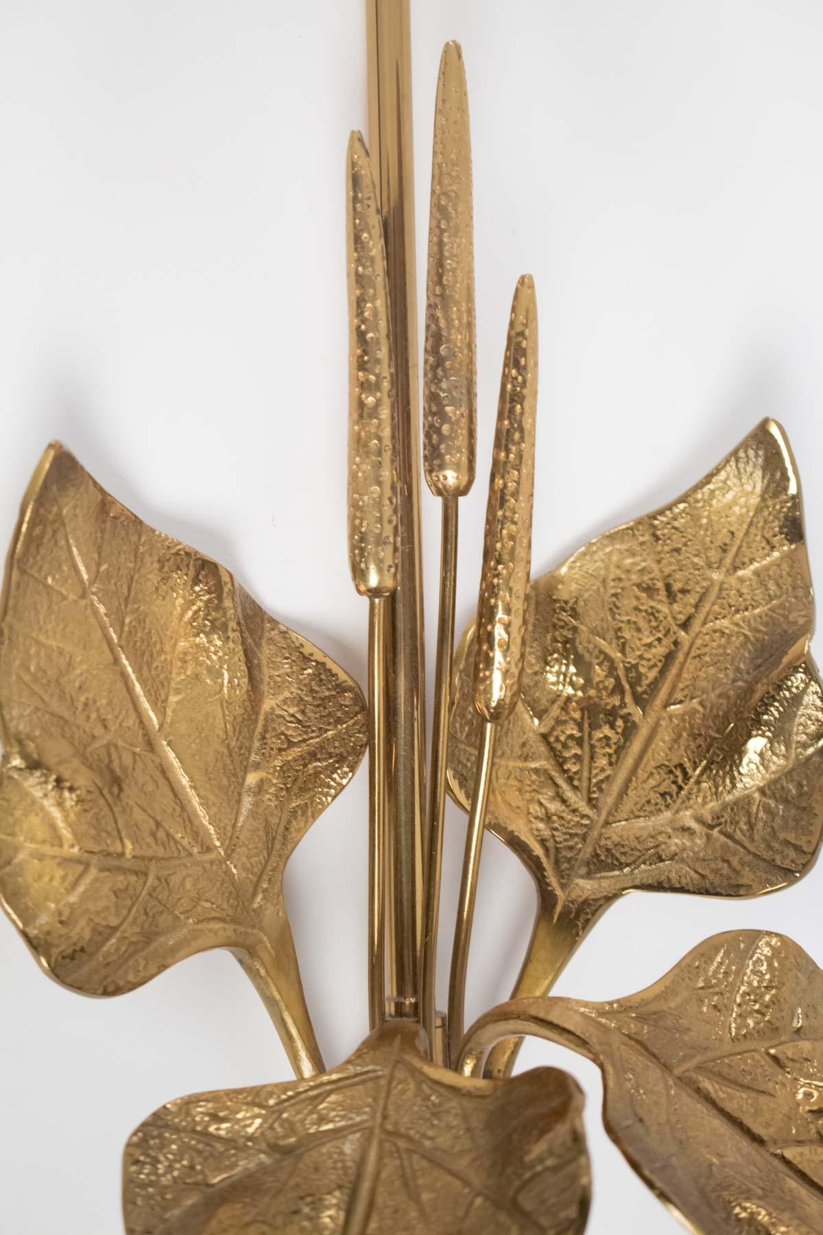 French 1950s Pair of Maison Charles Foliage Bronze Sconces