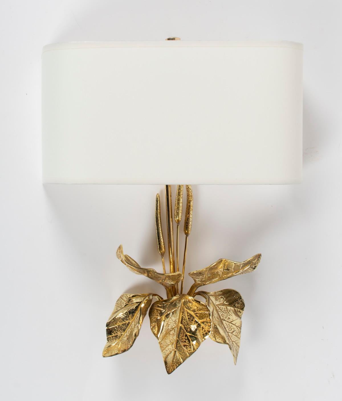 Mid-20th Century 1950s Pair of Maison Charles Foliage Bronze Sconces