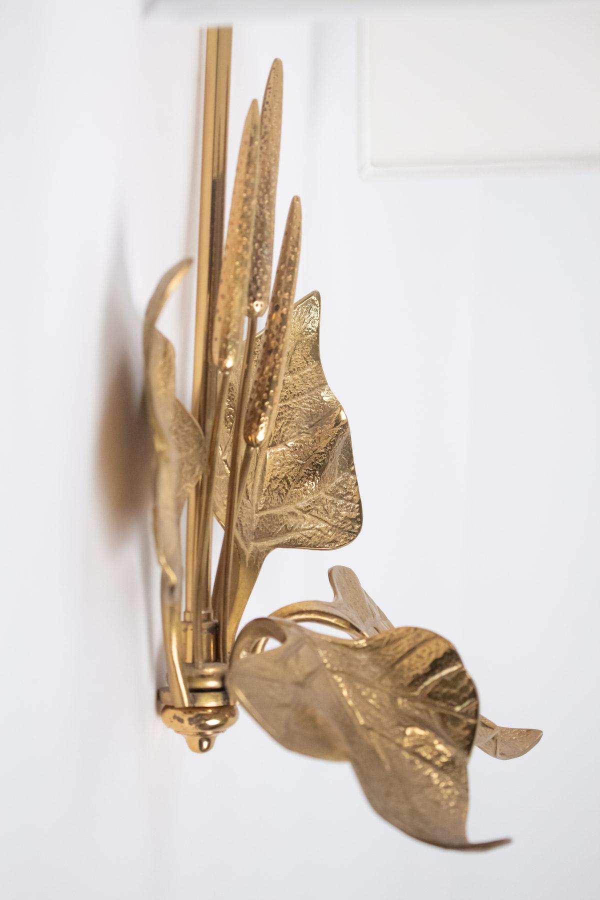 Brass 1950s Pair of Maison Charles Foliage Bronze Sconces
