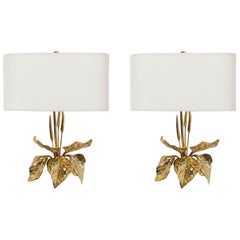 1950s Pair of Maison Charles Foliage Bronze Sconces