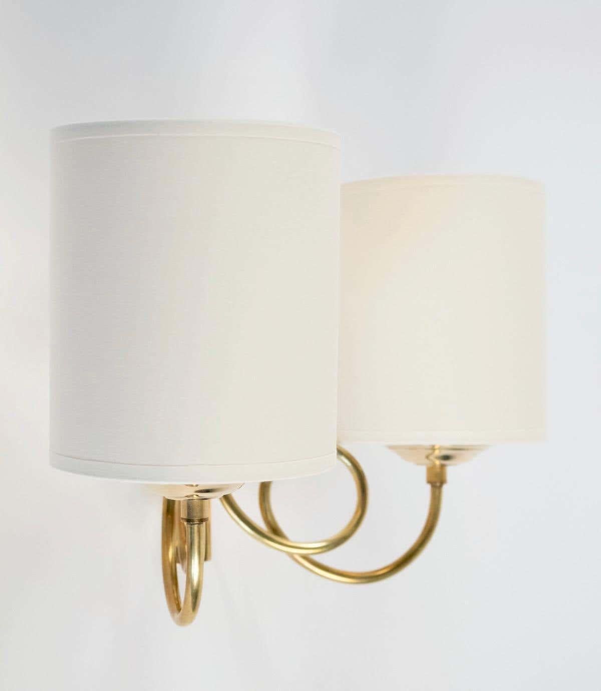 1950s Pair of Maison Lunel Sconces, Brass and Opaline Glass In Good Condition In Saint-Ouen, FR