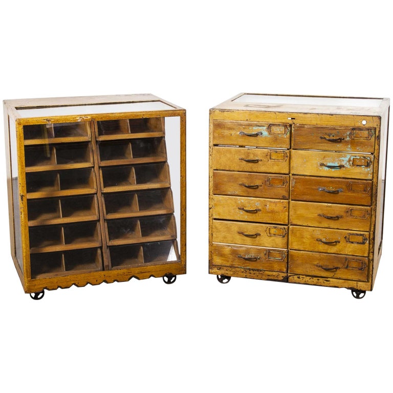1950s Pair of Metal Hardware Shop Counters, Twelve Drawer at 1stDibs