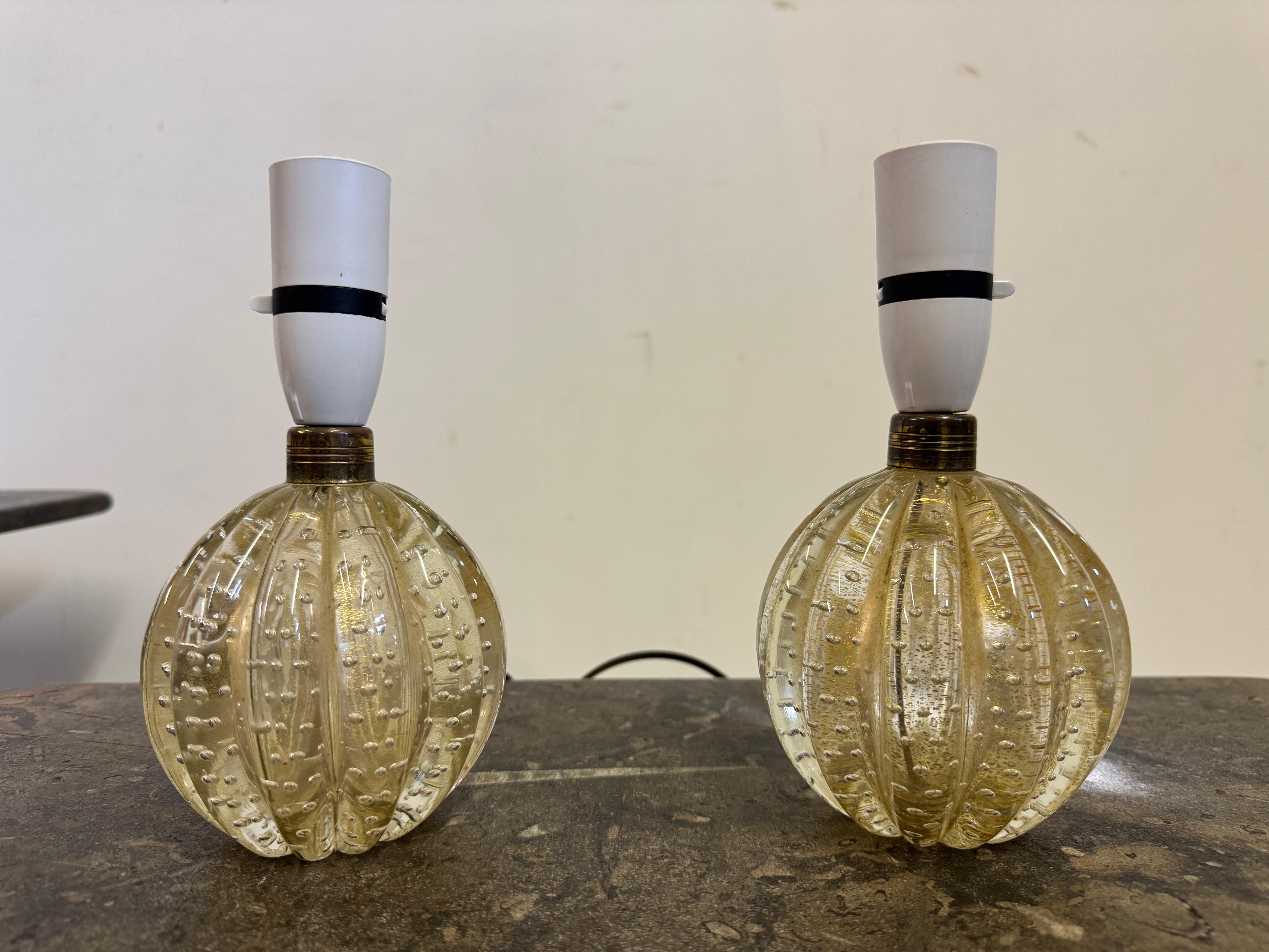 Mid-Century Modern 1950s Pair of Murano Bullicante Table Lamps