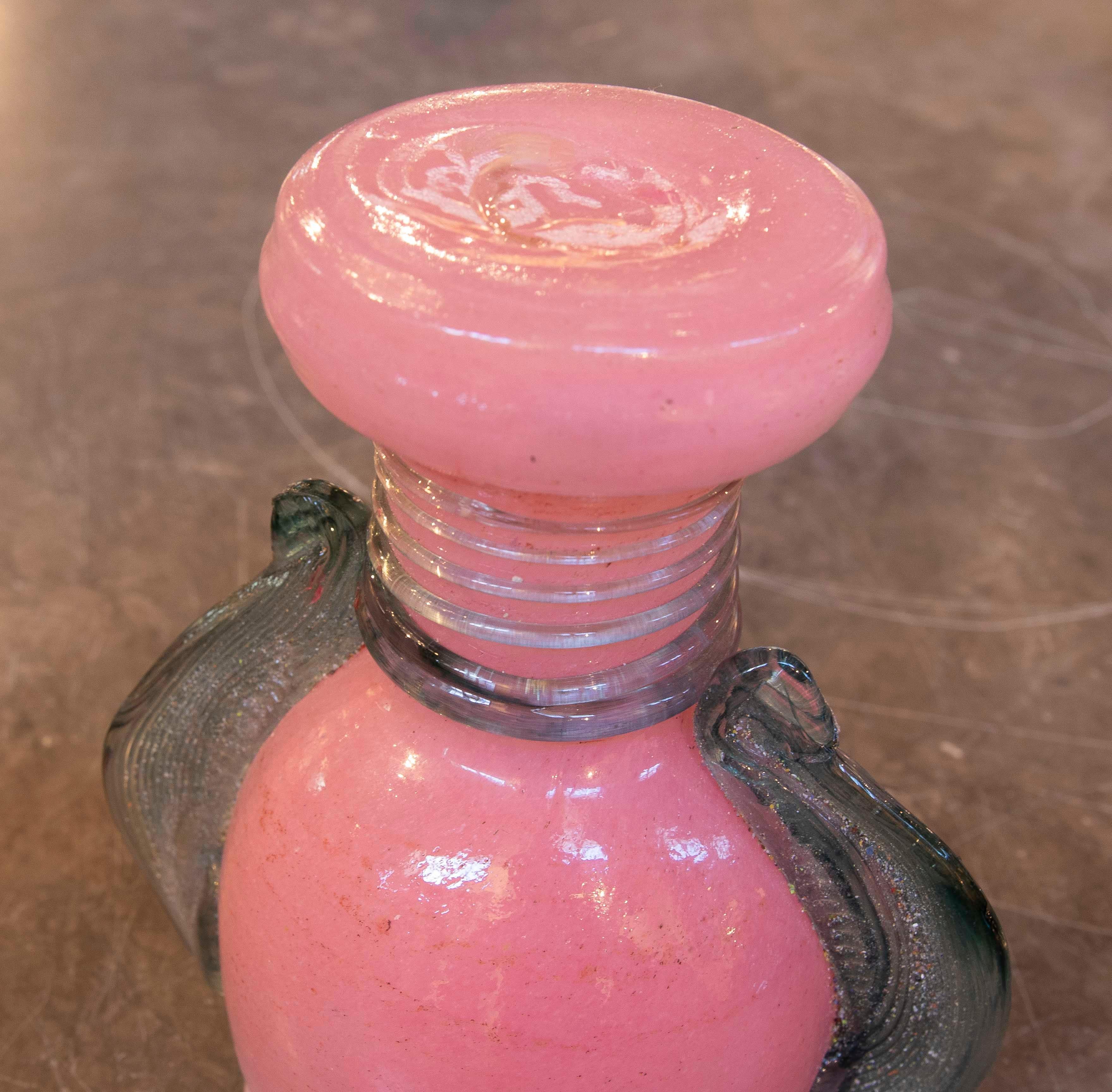 Paire de gobelets en verre soufflé à la main de Murano avec anses latérales, années 1950 en vente 2