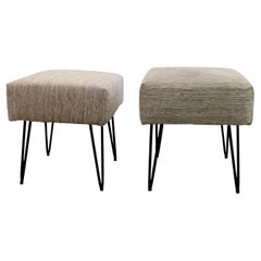 1950s Pair of Occasional Stools Newly Upholstered with Metal Hairpin Legs, Frenc