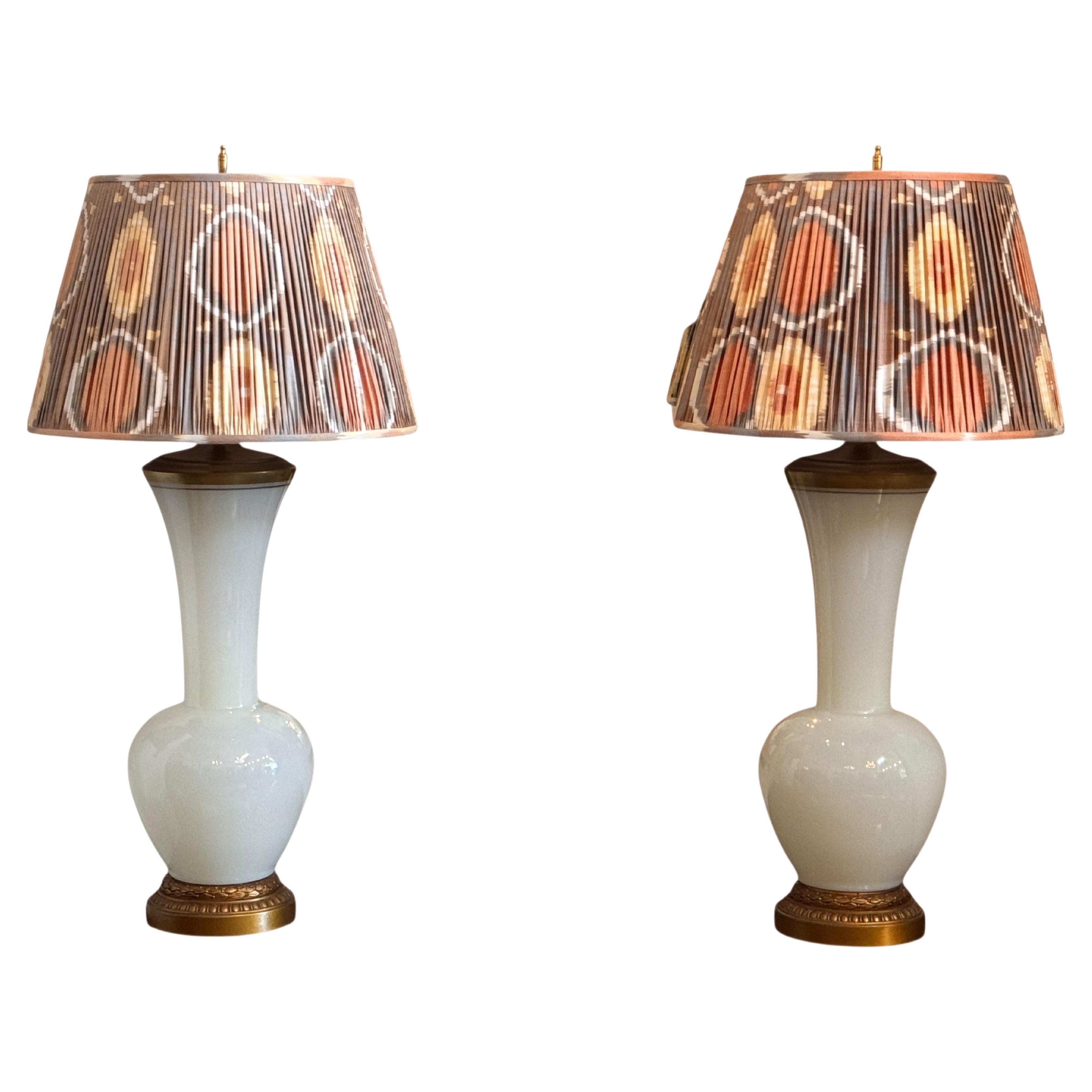 1950s Pair of Opaline Glass Lamps