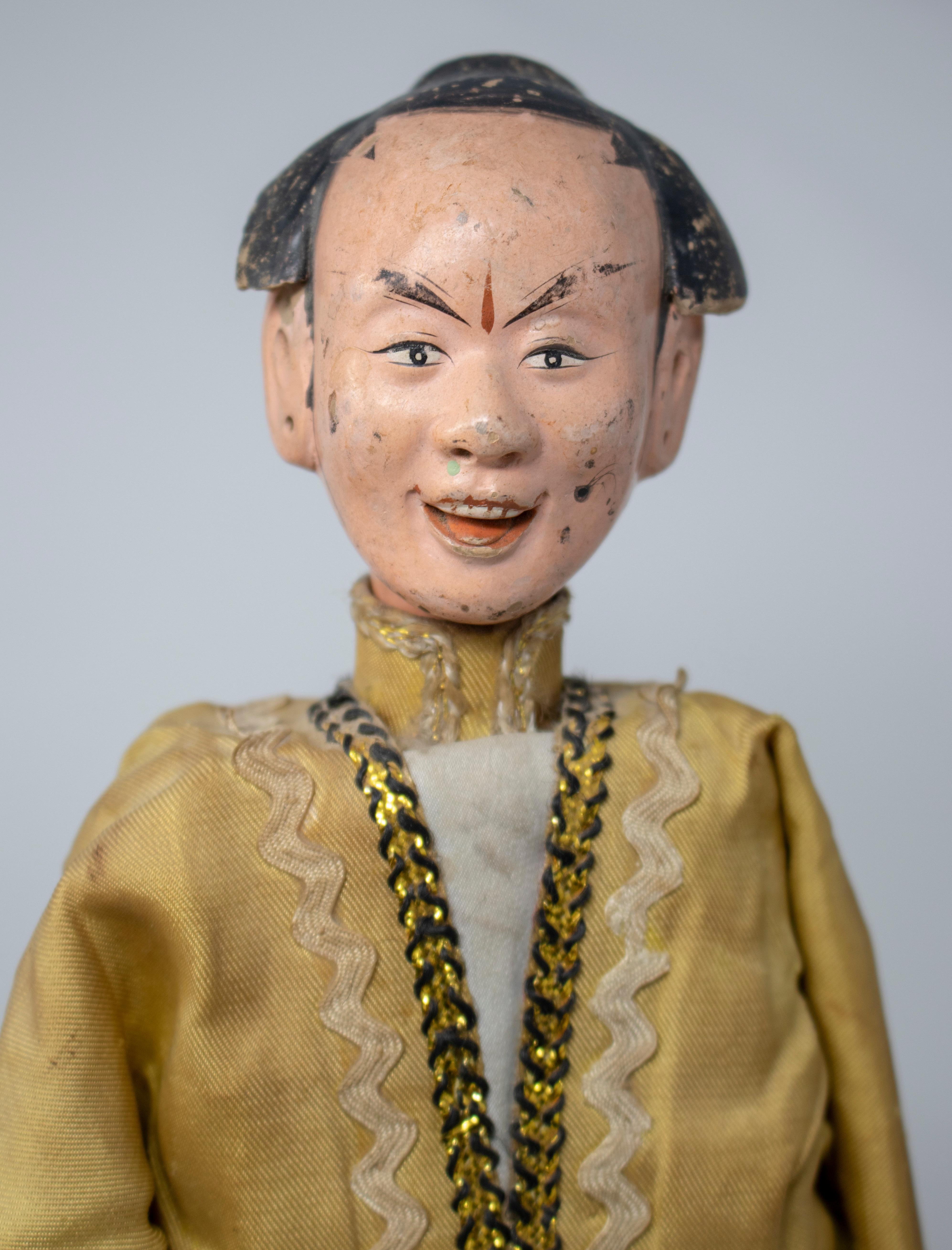 1950s Pair of Oriental Puppet Marionettes with Original Dress For Sale 9