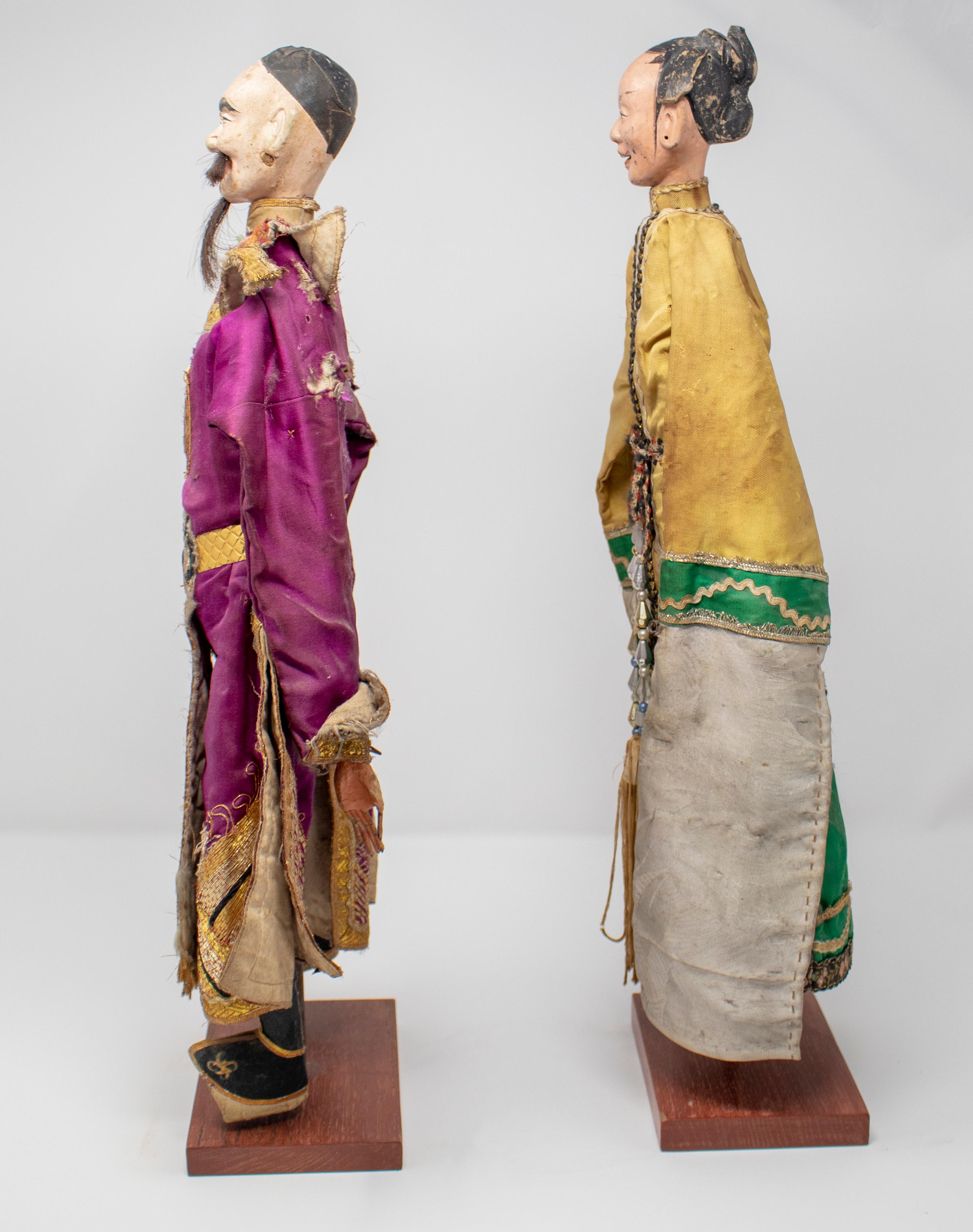 Chinese 1950s Pair of Oriental Puppet Marionettes with Original Dress For Sale