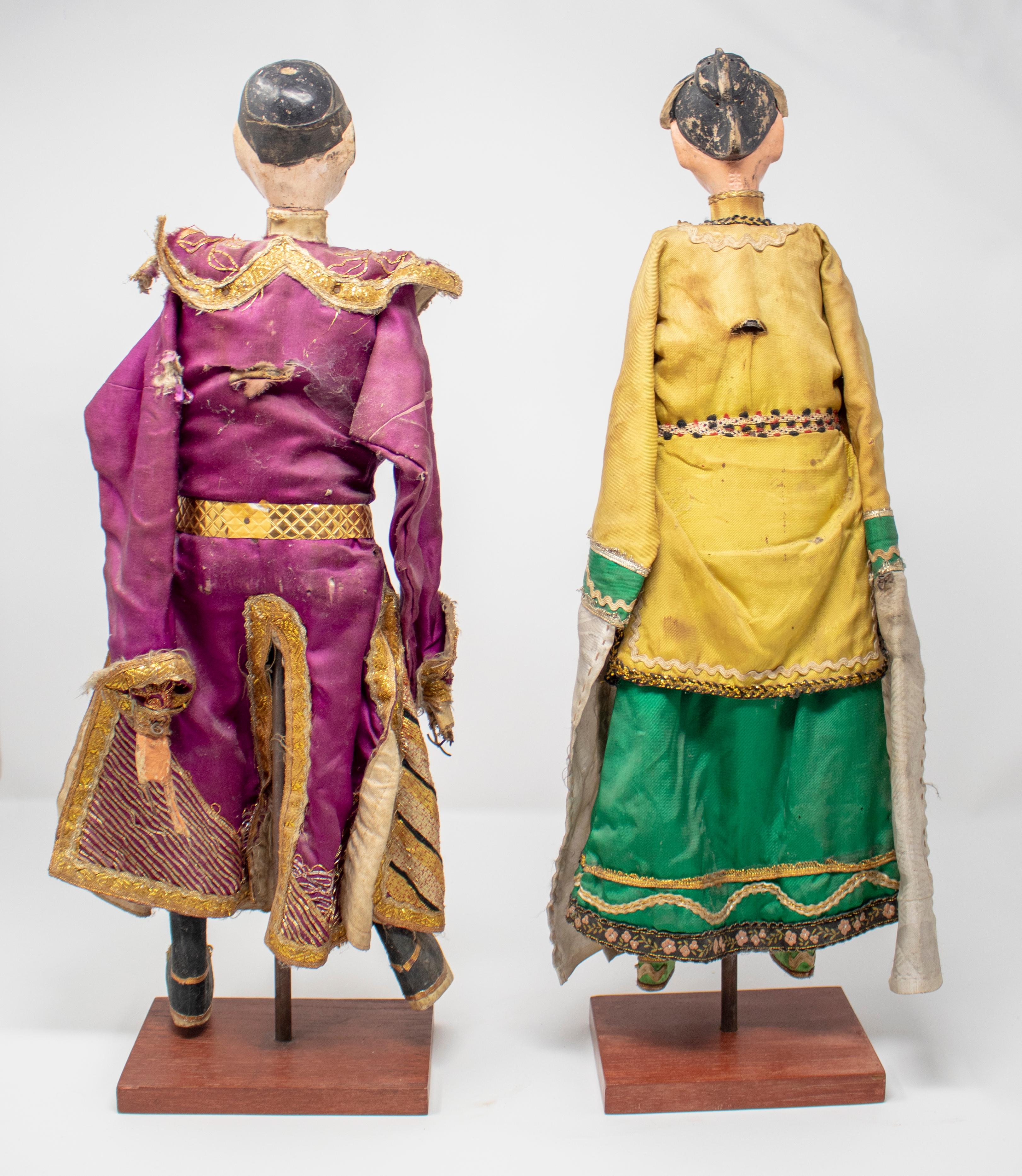 20th Century 1950s Pair of Oriental Puppet Marionettes with Original Dress For Sale