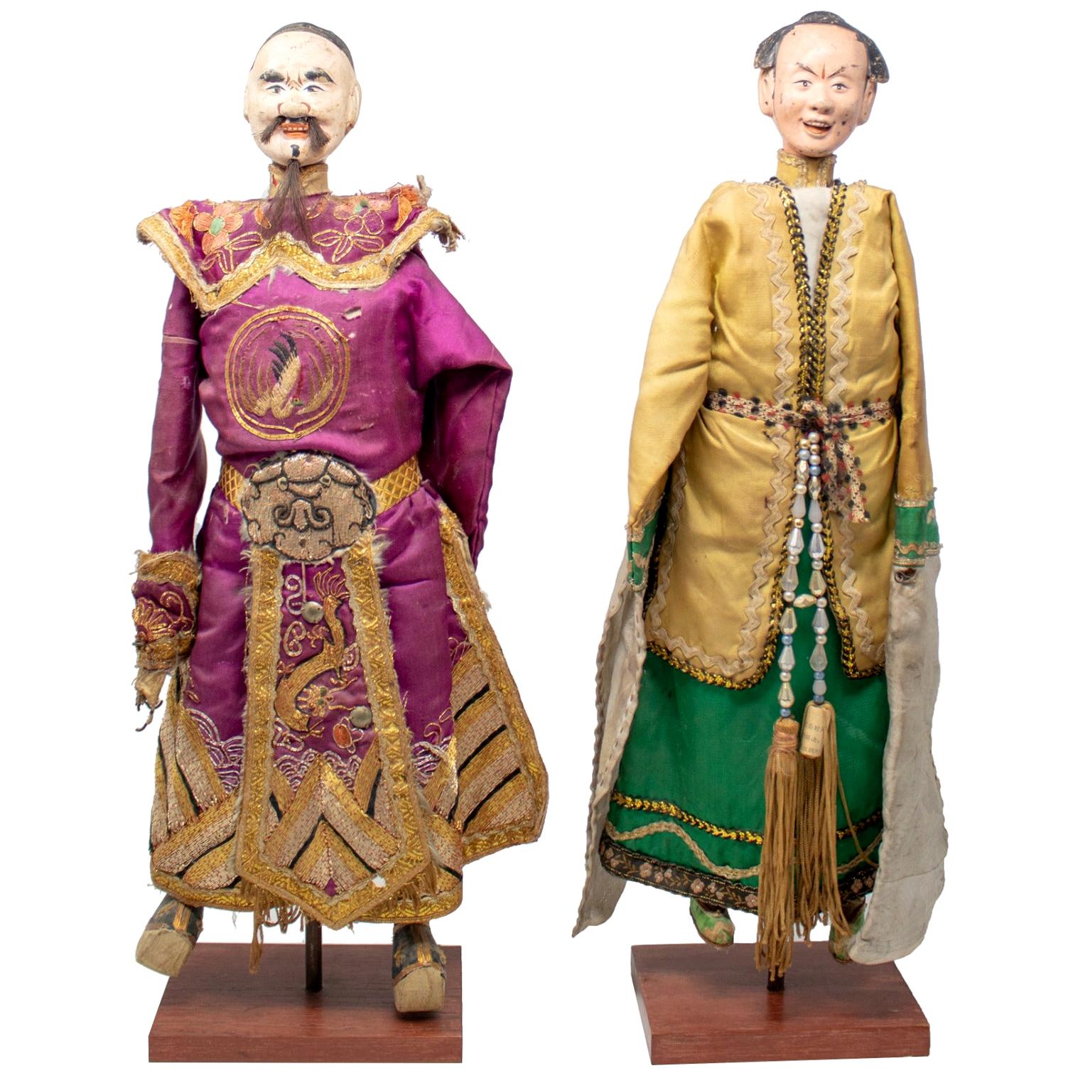 1950s Pair of Oriental Puppet Marionettes with Original Dress