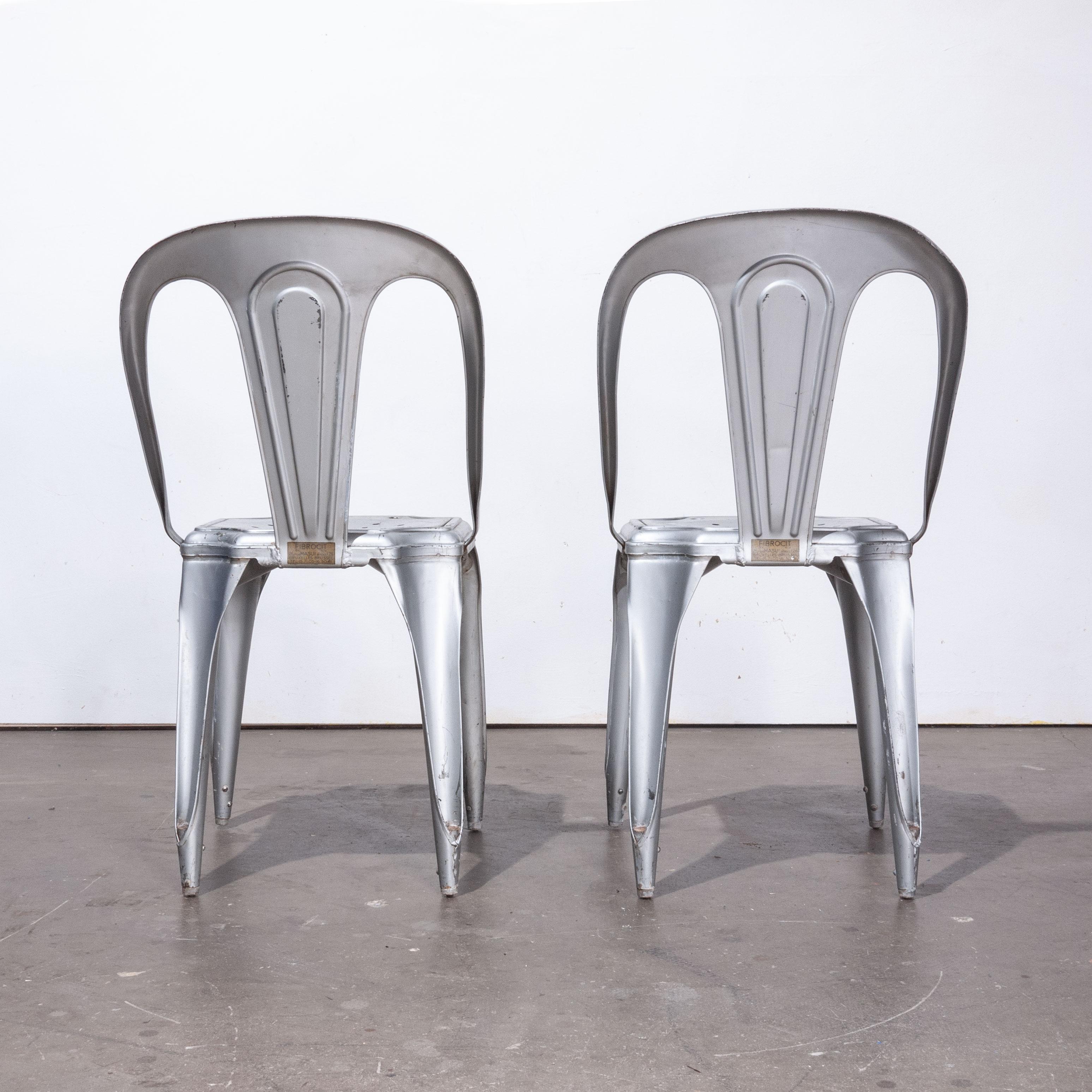 1950s Pair Of Original Metal Stacking Fibrocit Dining Chairs For Sale 1