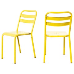 1950s Pair of Original Yellow French Tolix T2 Metal Café Dining Chair
