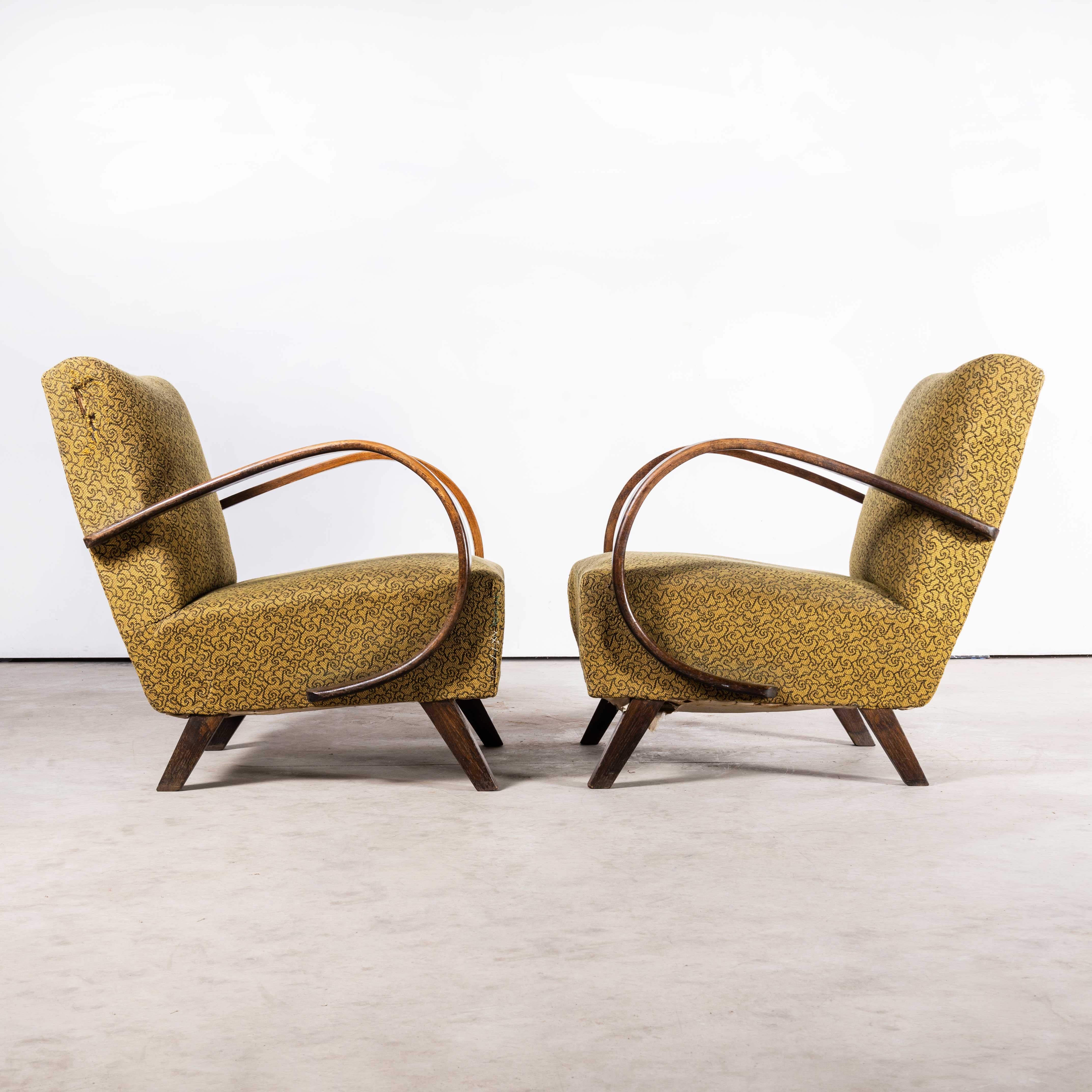 1950's Pair Of Original1950's Patterned Upholstered Armchairs - Jindrich Halabal 4