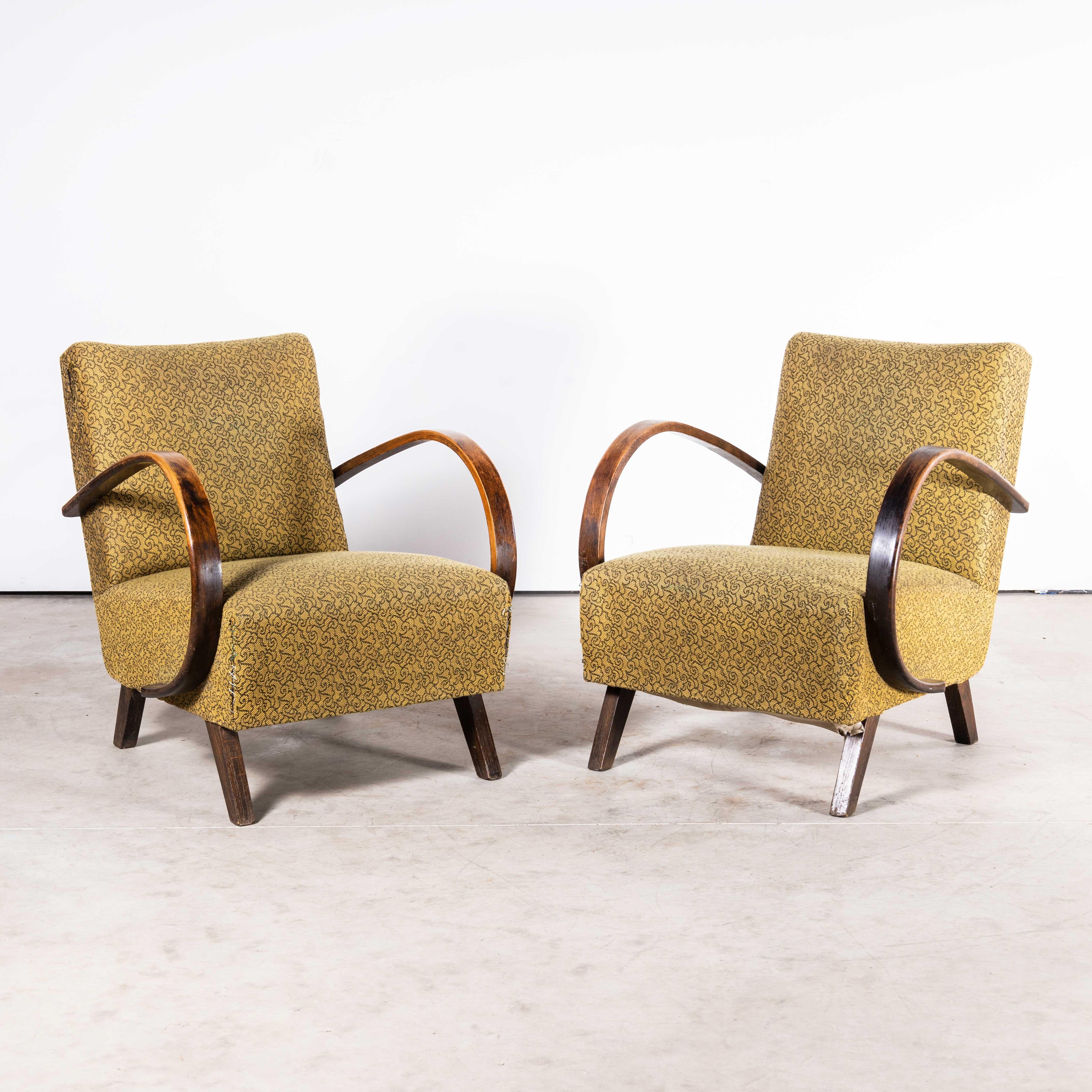 1950's Pair Of Original1950's Patterned Upholstered Armchairs - Jindrich Halabal In Good Condition In Hook, Hampshire