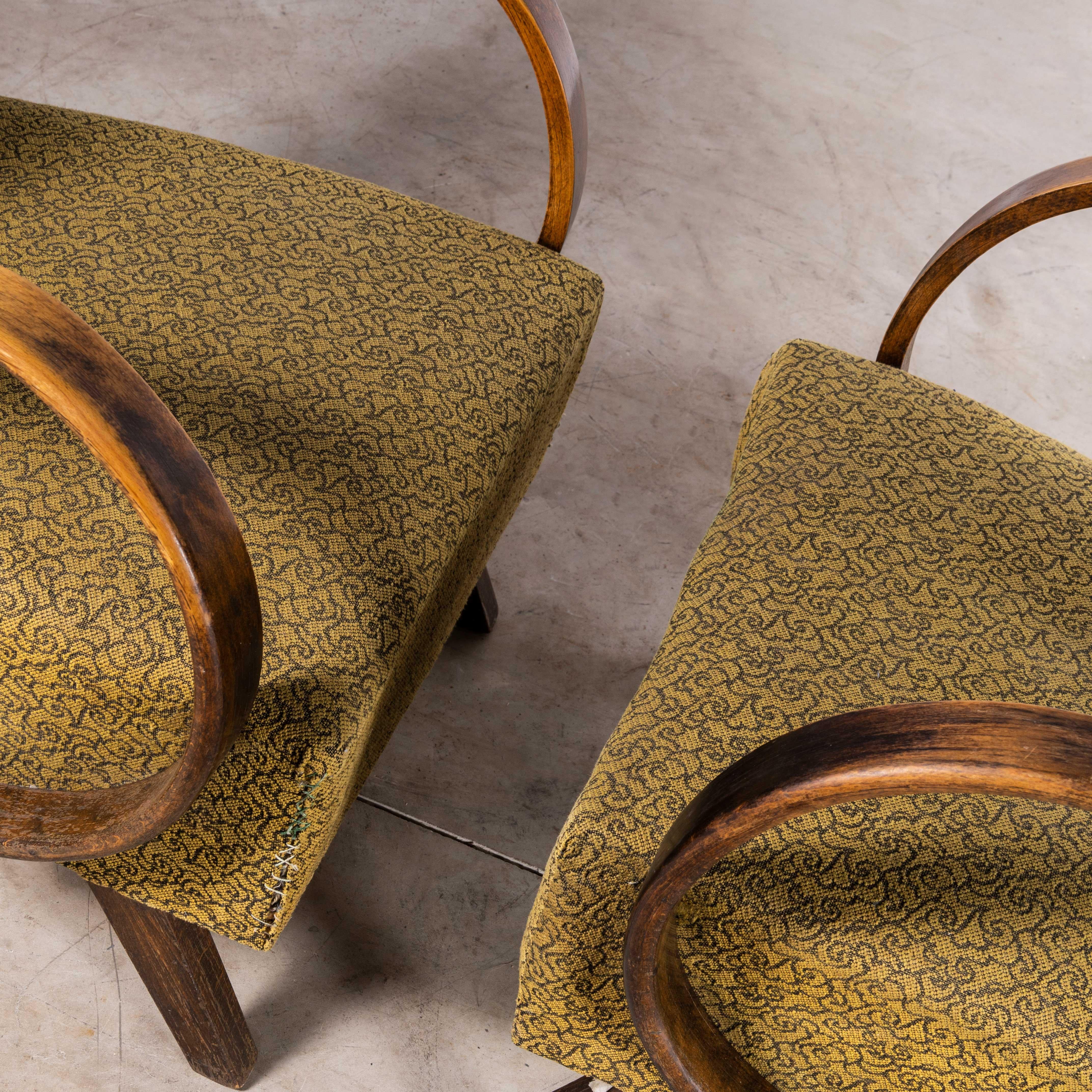 Mid-20th Century 1950's Pair Of Original1950's Patterned Upholstered Armchairs - Jindrich Halabal