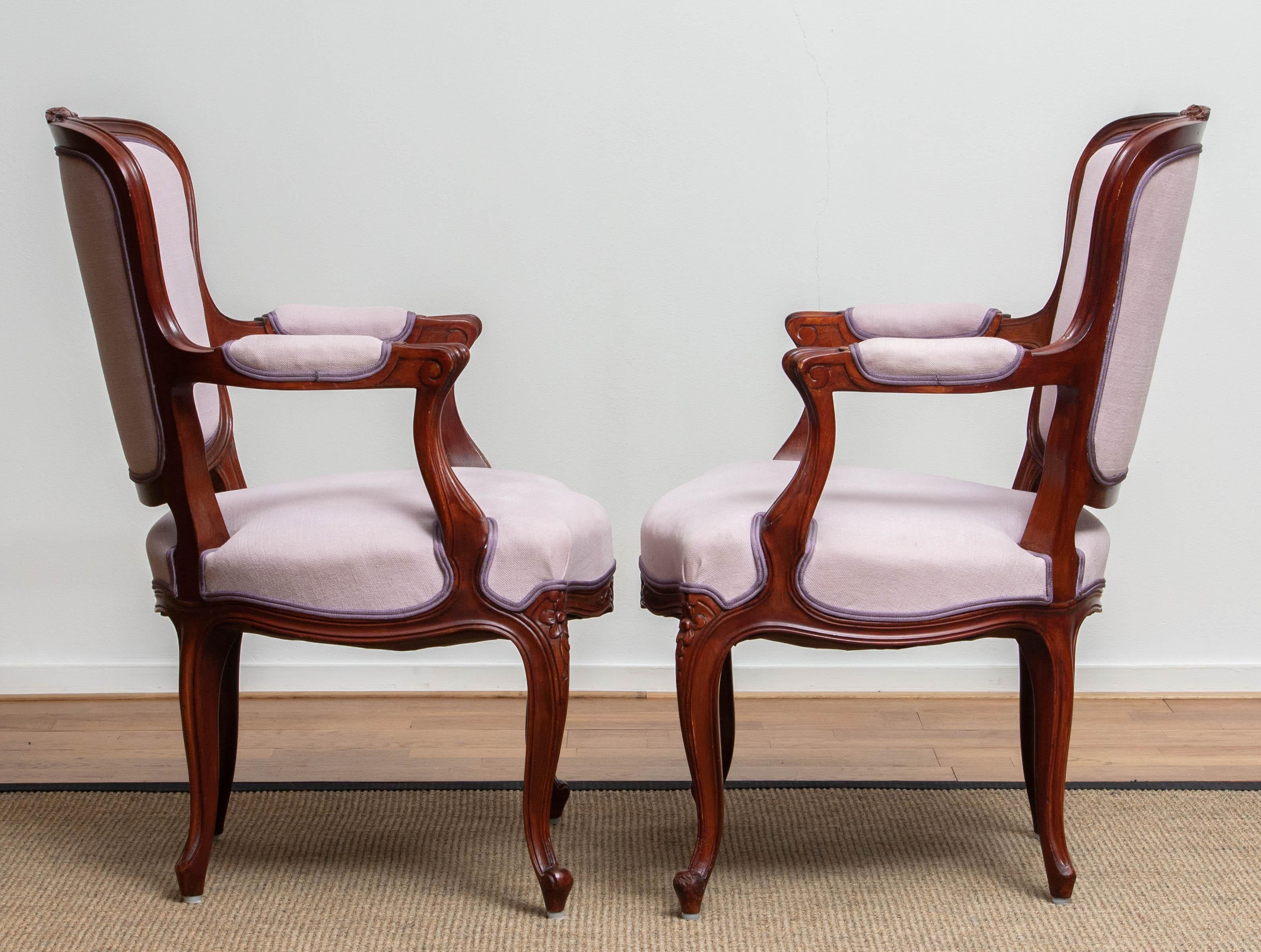 1950s Pair of Pink Swedish Rococo Bergère in the Shabby Chic Technique Chairs F 6
