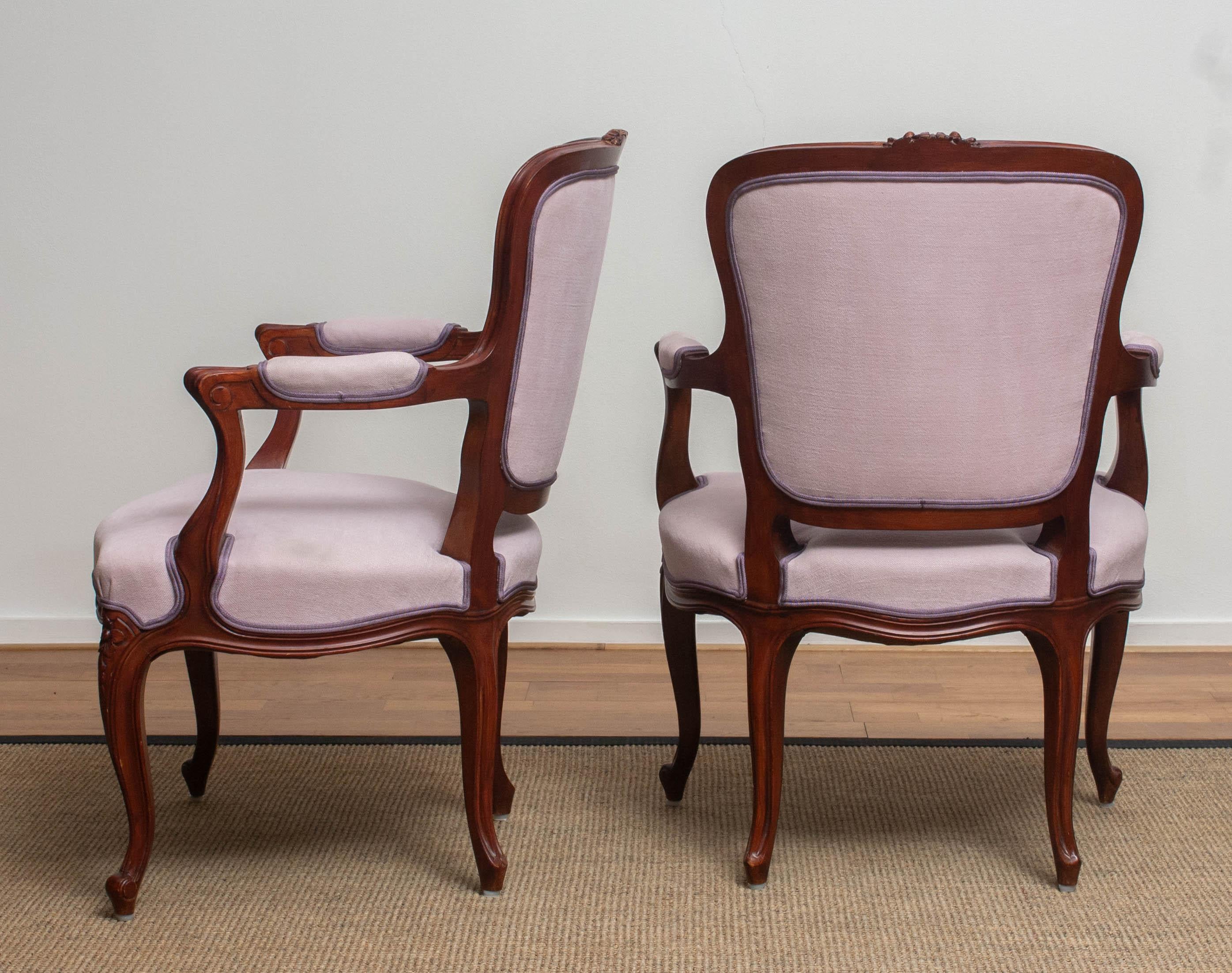 1950s Pair of Pink Swedish Rococo Bergère in the Shabby Chic Technique Chairs F 1