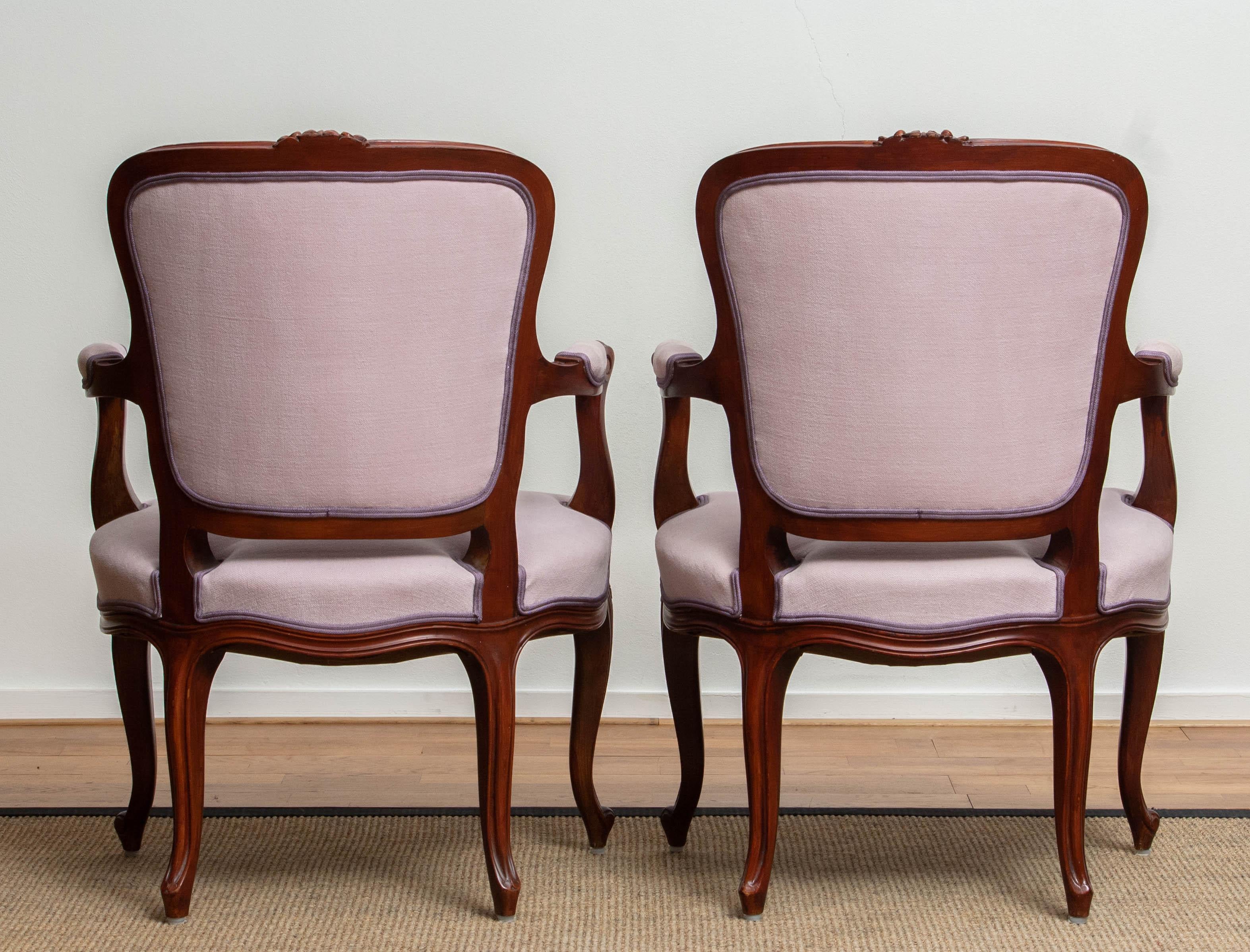 1950s Pair of Pink Swedish Rococo Bergères in the Shabby Chic Technique Chairs F 5