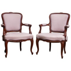 1950s Pair of Pink Swedish Rococo Bergères in the Shabby Chic Technique Chairs F