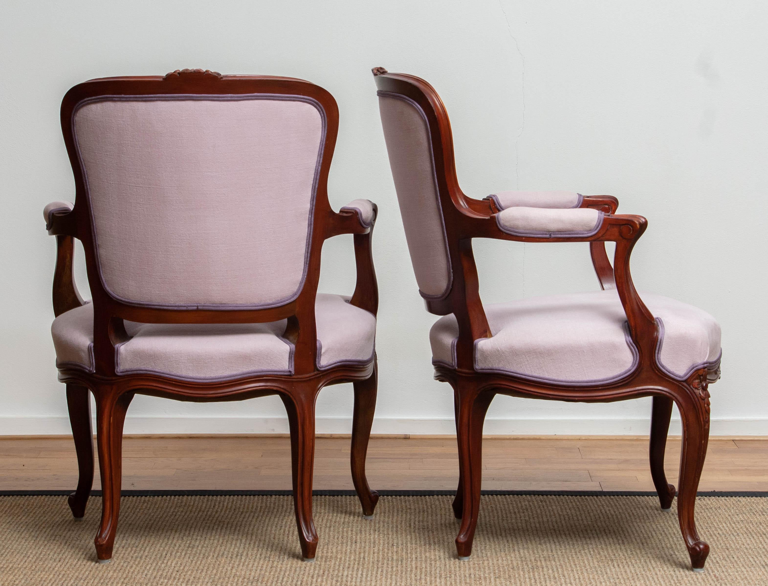 1950s, Pair of Pink Swedish Rococo Bergères in the Shabby Chic Technique Chairs 5