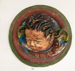 1950s Pair of Polychrome Carved Cherubs, Antique Decorative Elements