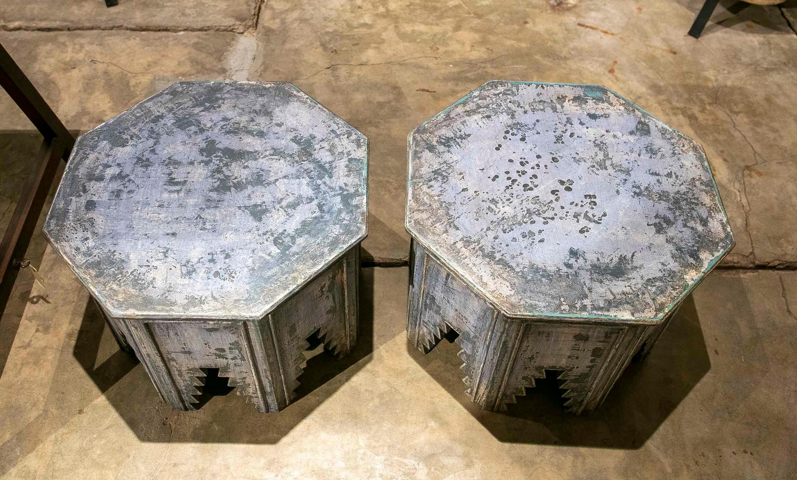 Hand-Painted 1950s Pair of Polychromed Wooden Coffee Tables