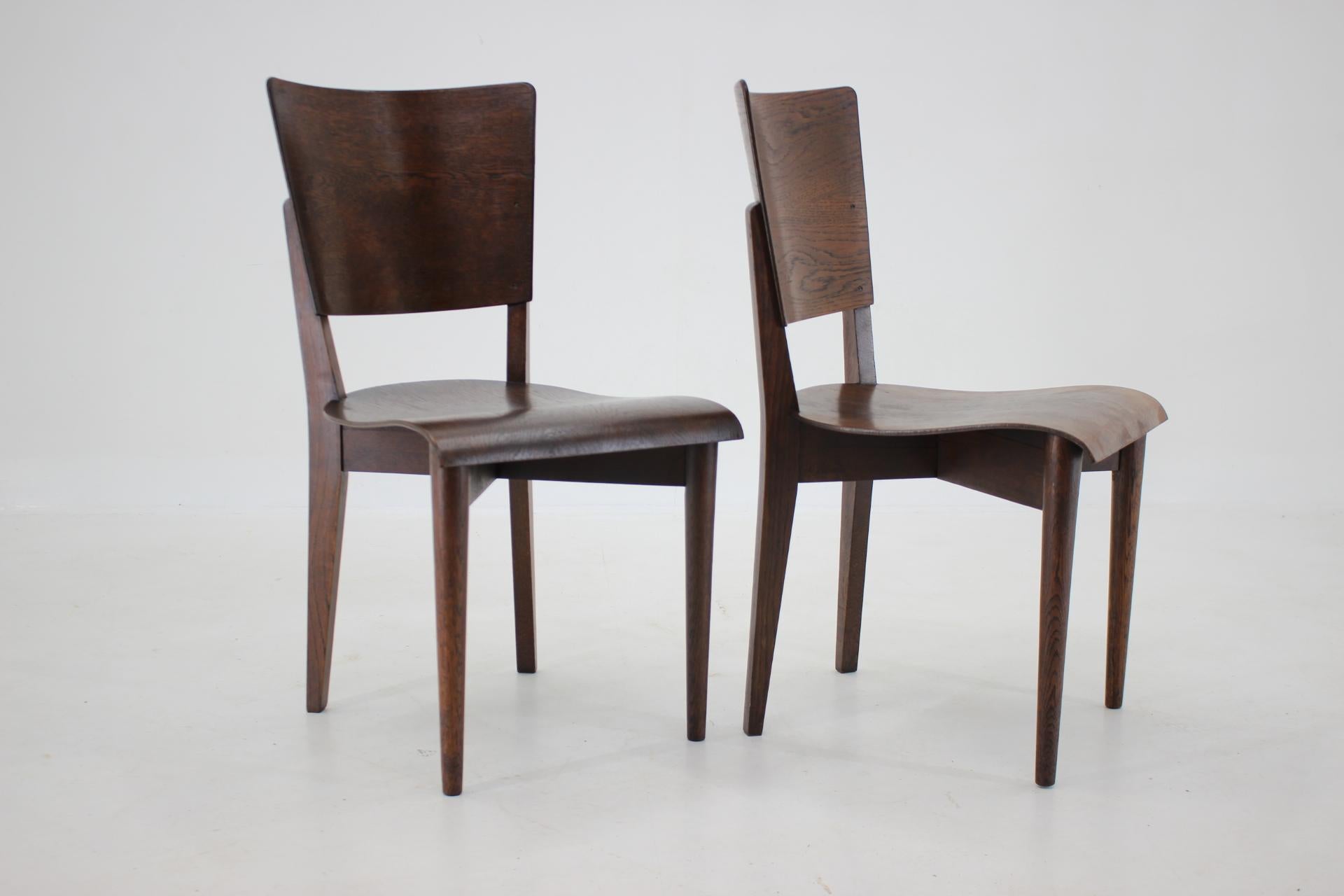 Art Deco 1950s Pair of Rare J.Halabala Side Chairs by UP Zavody, Brno For Sale