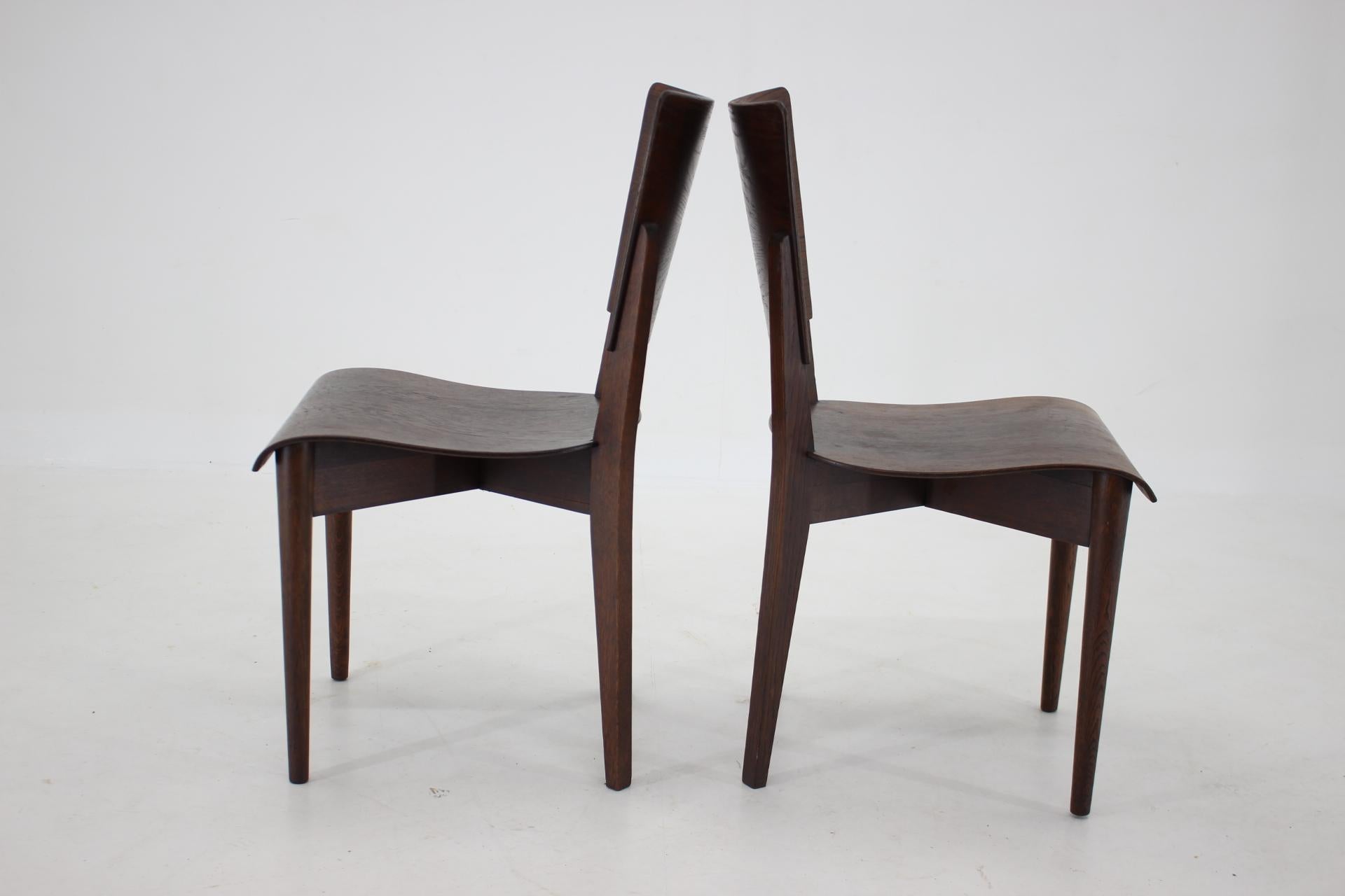 Czech 1950s Pair of Rare J.Halabala Side Chairs by UP Zavody, Brno For Sale