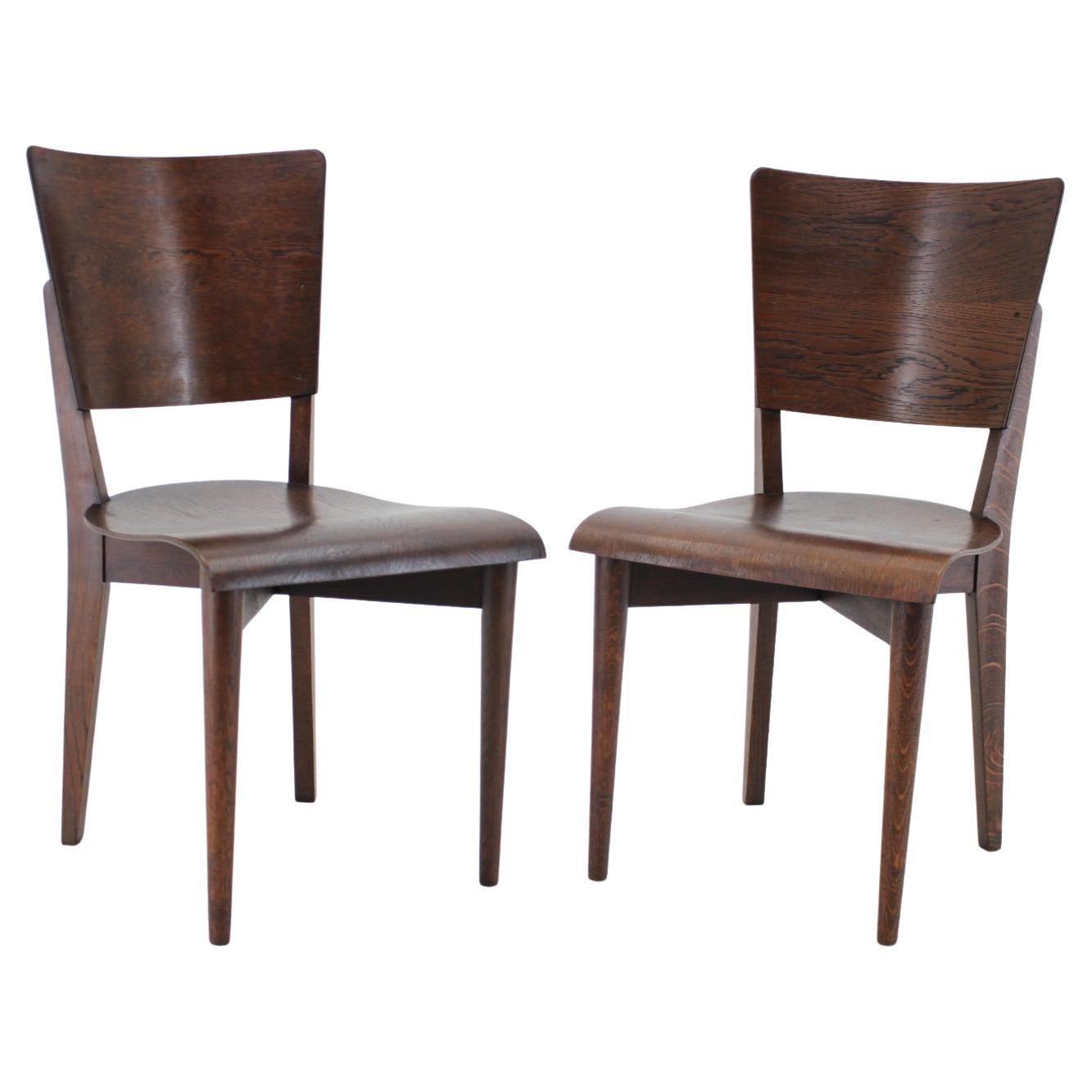 1950s Pair of Rare J.Halabala Side Chairs by UP Zavody, Brno For Sale