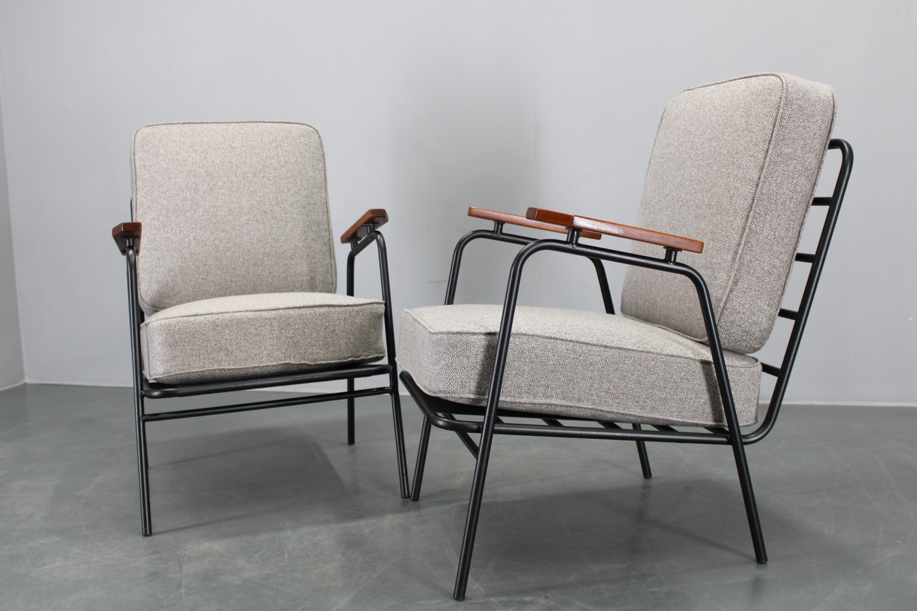 Mid-Century Modern 1950s Pair of Rare Restored Armchairs by RAWI, Netherland For Sale