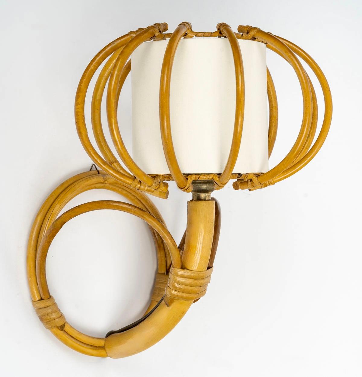 1950s, Pair of Rattan Sconces Louis Sognot In Good Condition For Sale In Saint-Ouen, FR