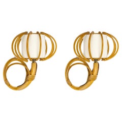 Vintage 1950s, Pair of Rattan Sconces Louis Sognot